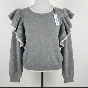 NWT Day + Moon Gray Ruffled Sleeve Sweater Size M